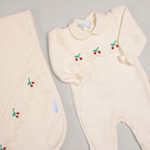 Macacão e Manta - Tricotil - Cerejinha - Bege